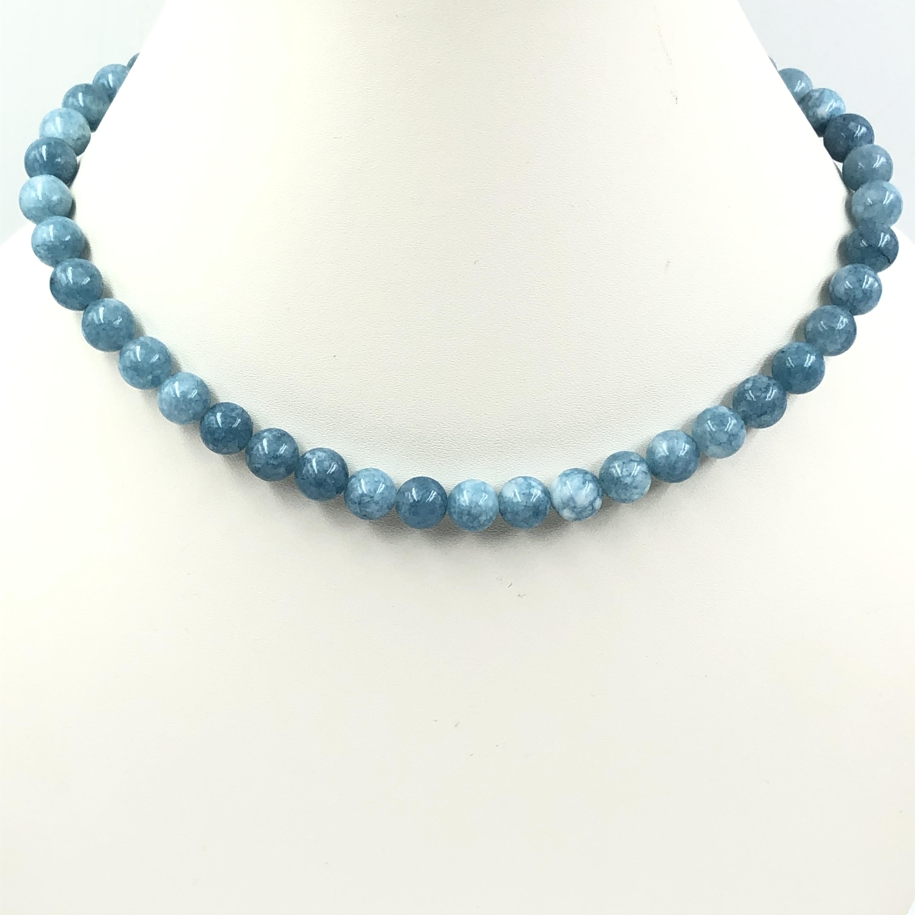 8 мм Натуральный Аквамарин Окрашенный Камень Круглые Бусины Ручная Работа Ювелирные Изделия Элегантное Регулируемое Ожерелье 17-20  В Подарок 8BN-58