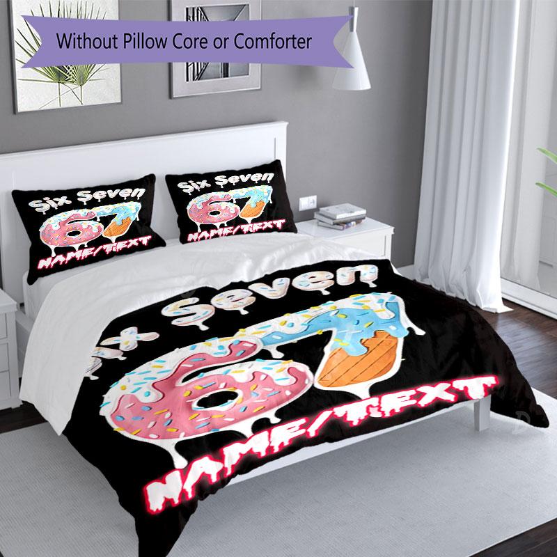 3PC Custom Name Donut Party Celebration Bedding Set Printed  Bedding Set Duvet Cover Closure Includes 1 Duvet Cover & 146 Pillowcases for Bedroom