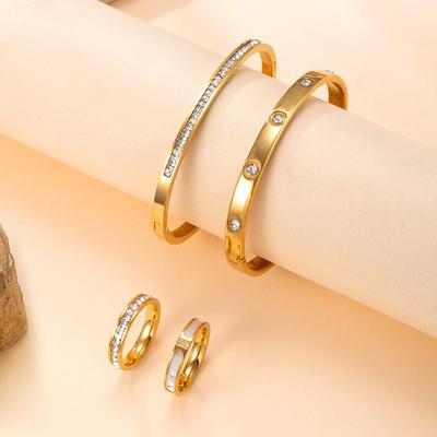 Stainless Steel Jewelry Korean Style High-End Ring Oil Drip Inlaid Diamond Clasp Titanium Steel Bracelet Four-Piece Set