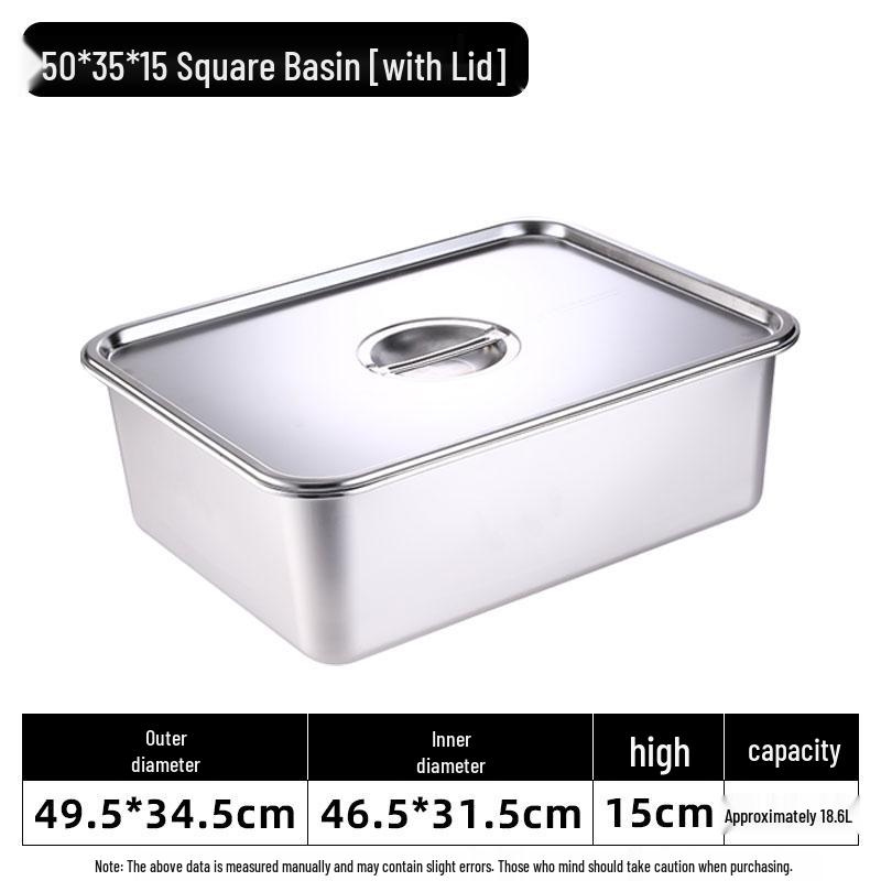 Deepened Stainless Steel Square Basin with Oil Draining Rack & Lid