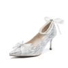 Festive shoes pointed high heels women's wedding shoes 2025 spring new French single shoes bride engagement shoes Xiuhe shoes