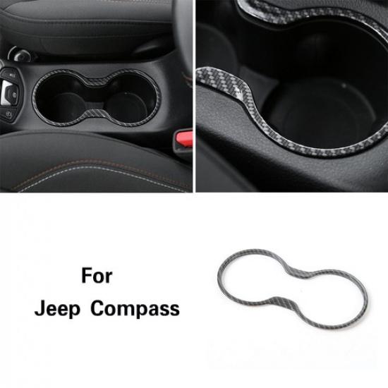 Front Cup Holder Cover Trim Decor Frame for For Jeep Compass 2017+ Carbon Fiber