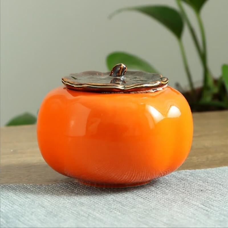 ZJ Festive Persimmon Ceramic Tea Caddy Single Jar