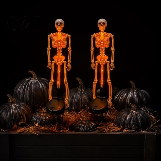 Outdoor Atmosphere Lighting for Halloween 2Pcs Solar Skeleton Stake Light, Glowing Realistic Figurine, Waterproof Powered Haunted House Decor