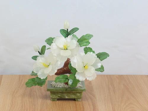23X10X21CM Chinese Creative Natural Jade Peony Flower Bonsai Decoration Home Living Room Jade Carving Crafts
