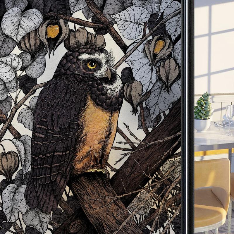 

Custom Size Frosted Glass Window Film, Vintage Style Art Deco Birds Static Cling Sticker for Home Office Door Privacy Treatment (as the picture,45X60cm)