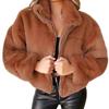 Women's Autumn Winter Faux Fur Short Coats Zipper Plush Warm Oversized Thick Jacket Turn Down Collar Overcoat