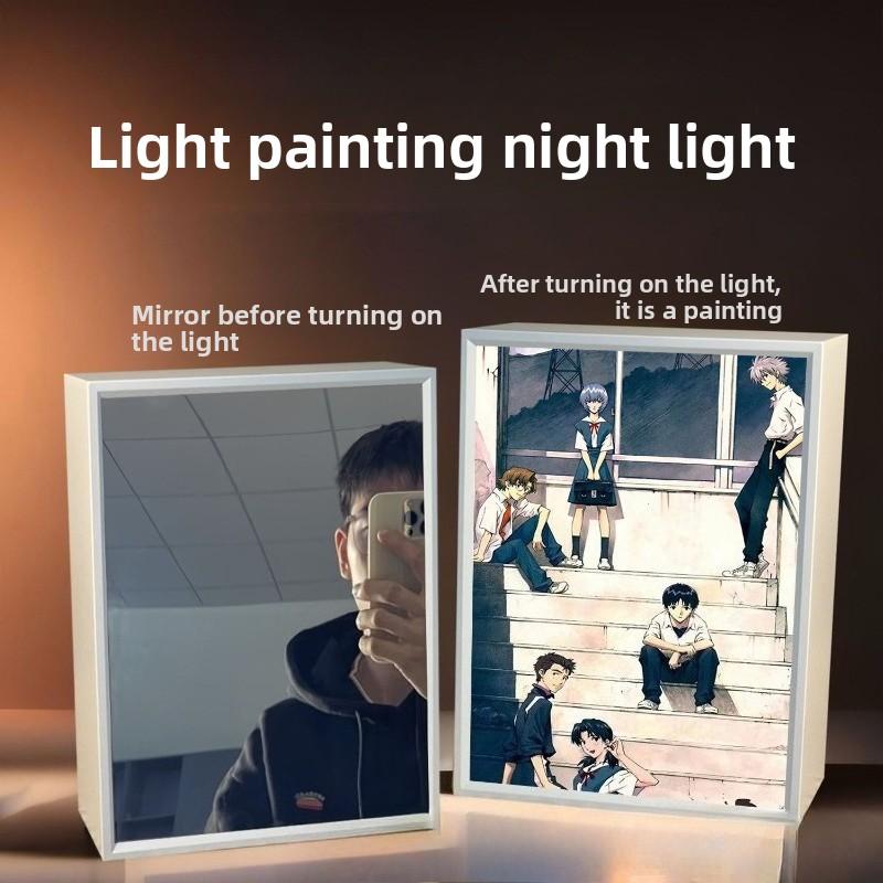 21cm/8.27in Evangelion Light Painting 3D Led Mirror Lamp Anime Figure Peripherals Desktop Collectible Crafts Birthday Decoration