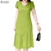 ZANZEA Women Casual V-Neck Summer Short Sleeve Solid Color Dress