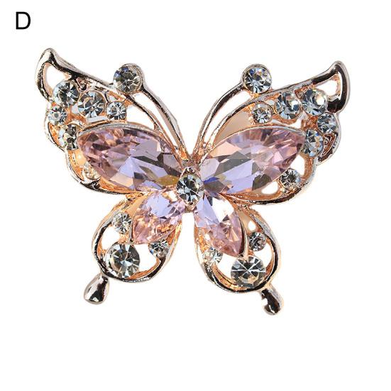 Balo için Rhinestone Kelebek Şekilli Çok Renkli Paslanmaz Çelik Elbise Broşu
