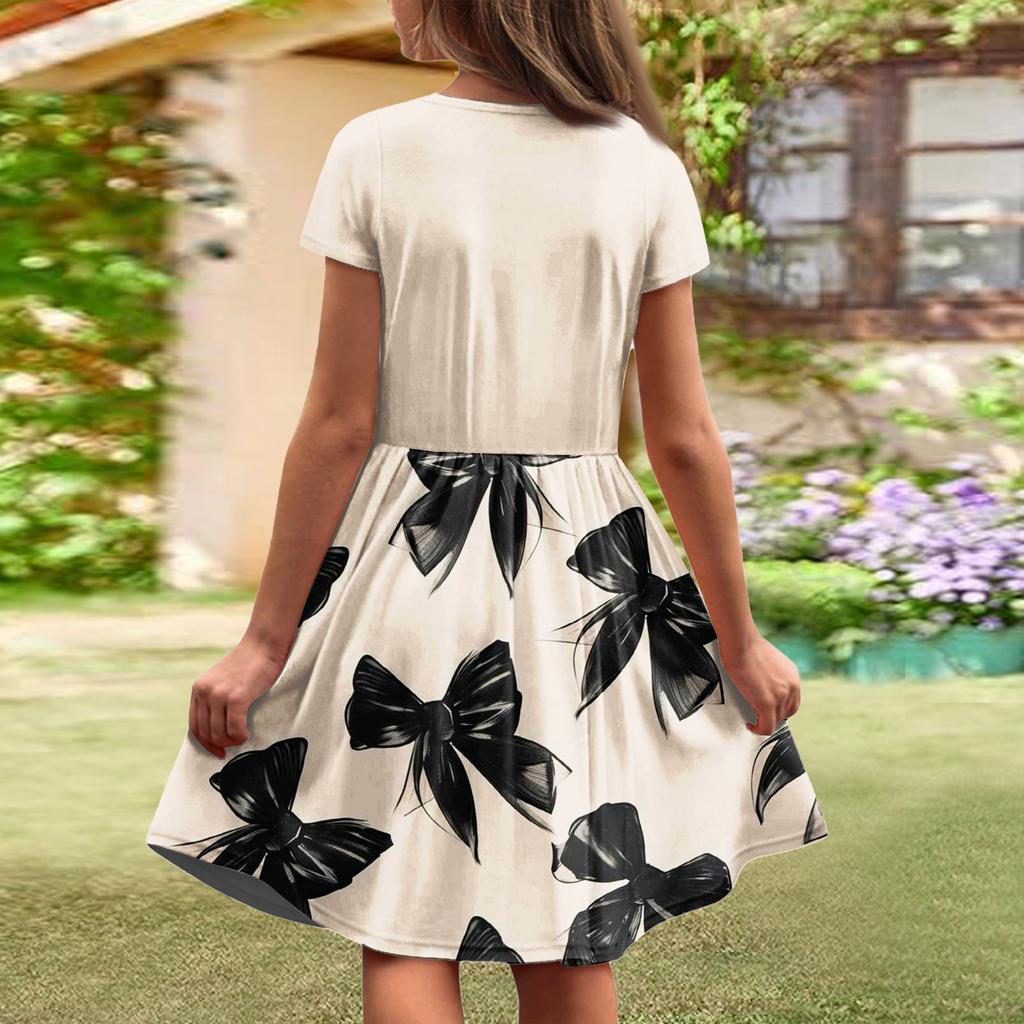 Girl Summer Dress  Solid Color & Print Sleeveless Dress With Pocket Casual Dress Shorts Sleeve Party Dress
