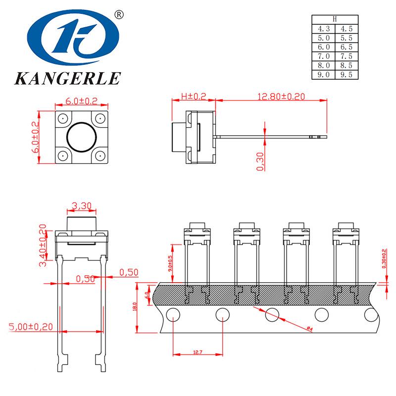 Mini Long Pin Waterproof Tactile Switch with Paper Tape Bracket