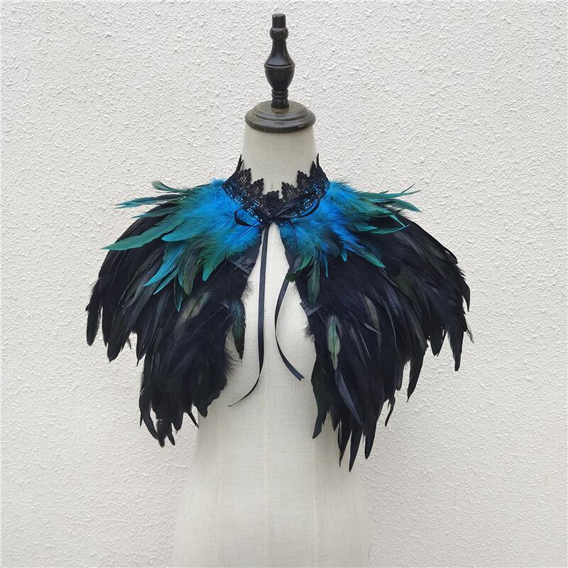 Halloween Masquerade Feather Cape Shawl Bolero with Optional Multi-Color Choices