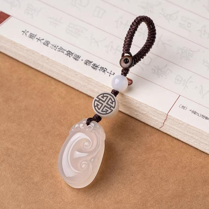 Exquisite Jade Chalcedony Ruyi Keychain Pendant Ornament
