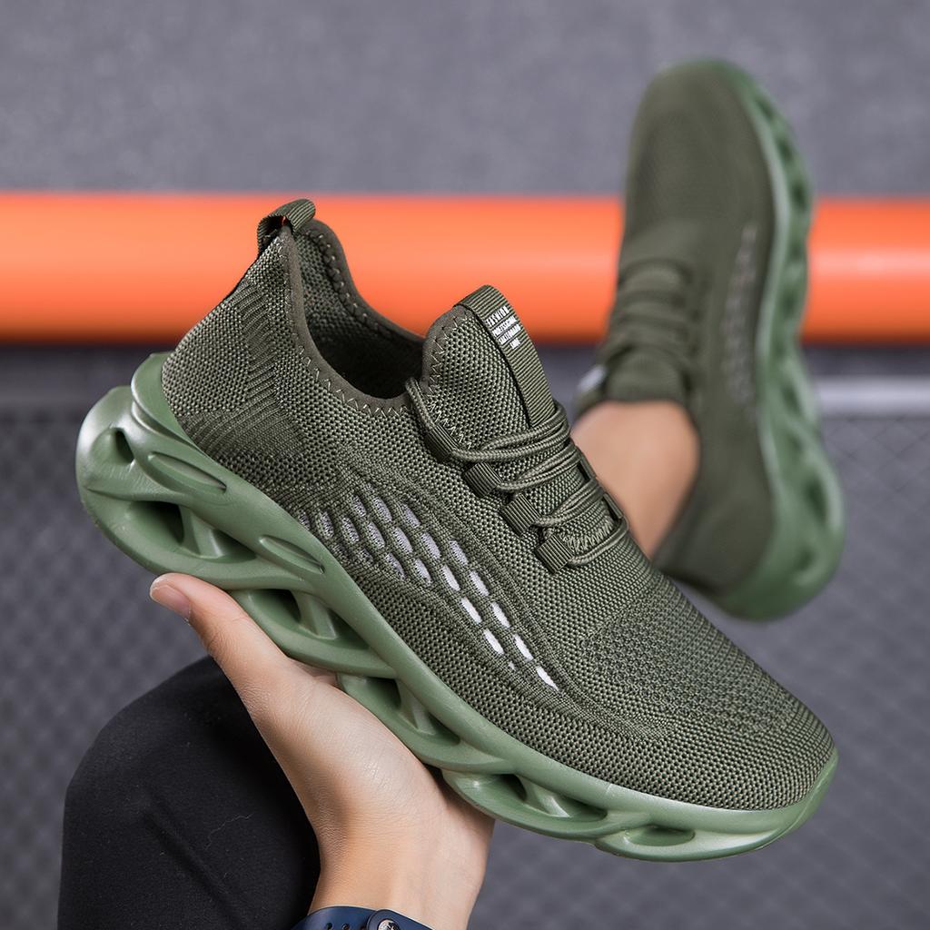 YRZL Men Sports Running Green Jogging Shoes Casual Sneakers Outdoor Breathable Mesh Man Light Shock-absorption Tennis Men