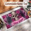 Tappeto Morbido in Velluto di Cristallo Tema Gotico Teschio Stampa Personalizzata Nome e Testo Tappeto Antiscivolo per Camera da Letto Soggiorno