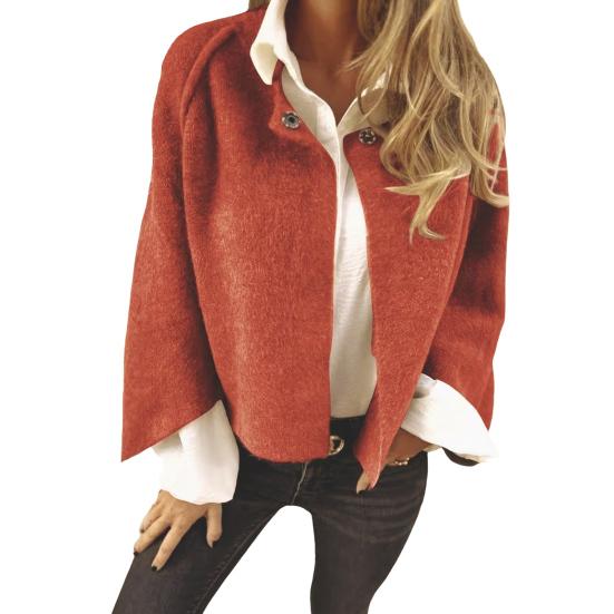 Winterjacke für Damen, Rundhalsausschnitt, dickes Fleece, offener Stich, kurze Strickjacke, lange Ärmel, warm, winddicht, wärmespeichernd, Outdoor-Mantel