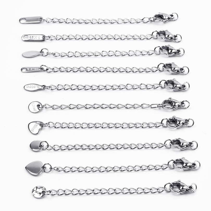 High Quality Waterproof Heart Rectangle Stainless Steel Extention/Tail Chain DIY Jewelry Making Supplies Metal Handmade Necklace