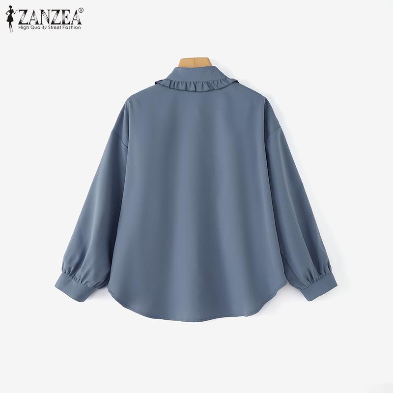 ZANZEA Women Turn Down Collar Loose Causal Long Sleeve Blouse