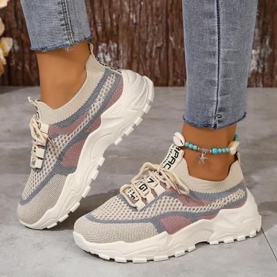 Neue Damen Atmungsaktive Mesh Plateau Sneaker Bequeme Schnürschuhe für Outdoor