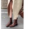 Fashion Maillard Vintage Brown Sleeve Chelsea Skinny Boots Square Toe Chunky High Heel Short Tube Girl