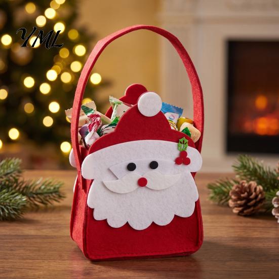 Thickened Felt Snack Carrier Christmas Candy Bag, Santa Claus Snowman Patterns Treat Pouch, Large Capacity Party Favor Bag Tote for Holiday Favors And