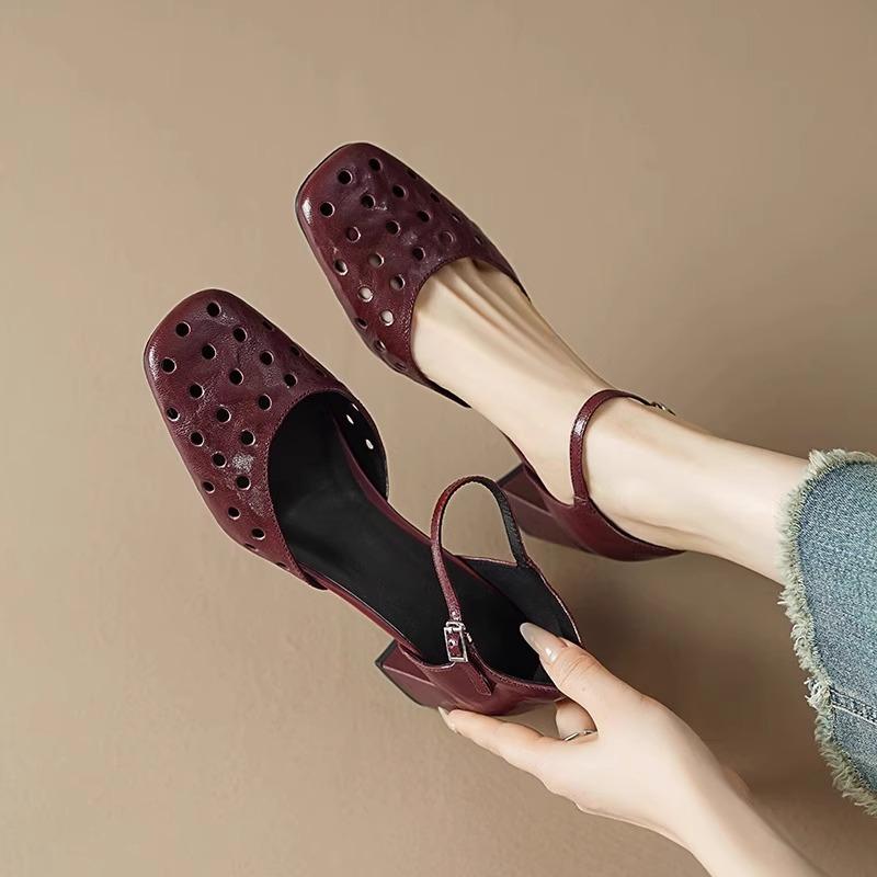 Fashion Hollow-out Women's Breathable Baotou Sandals for Summer Wear Fashion Chunky Heel High Heels for Summer 2025