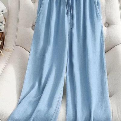 Pantaloni Larghi in Denim Tencel con Texture di Bambù Stile Giapponese per Donna Estate 2026