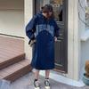 New Autumn and Winter Fat MM Lazy Style Loose and Slim Plus Velvet Thick Hooded Over-knee Long Sweatshirt Dress for Women
