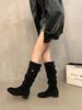 Coarse Heel Suede Khaki Pile Medium Tube Knight Boots Women's Shoes New Autumn and Winter Skinny Long Tube Long Boots