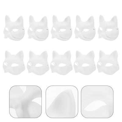 10 Stück Kleidung Fuchs Zellstoffmaske Mann DIY Malpapier Katzenmasken für Halloween Cosplay Zubehör