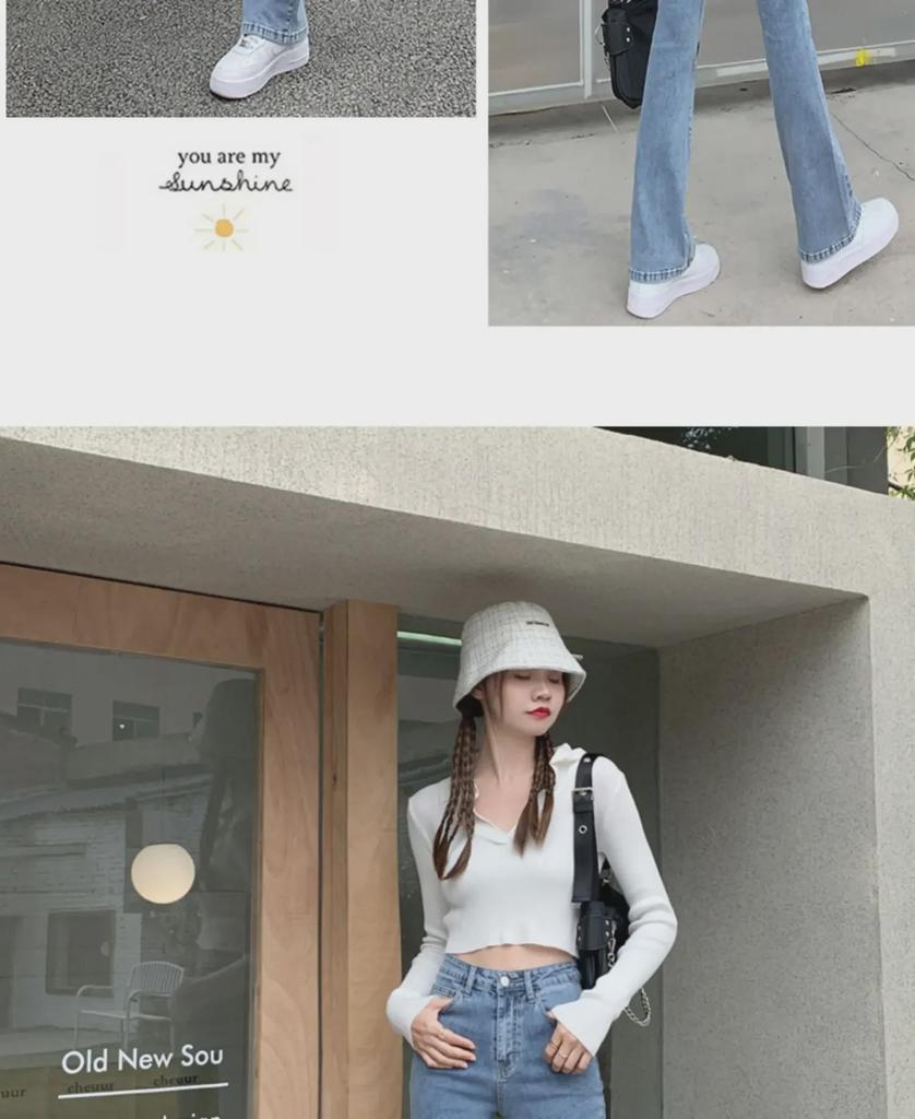 Dámské světle modré úzké rozšířené džíny s vysokým pasem - jaro 2022, slim fit, délka na zem