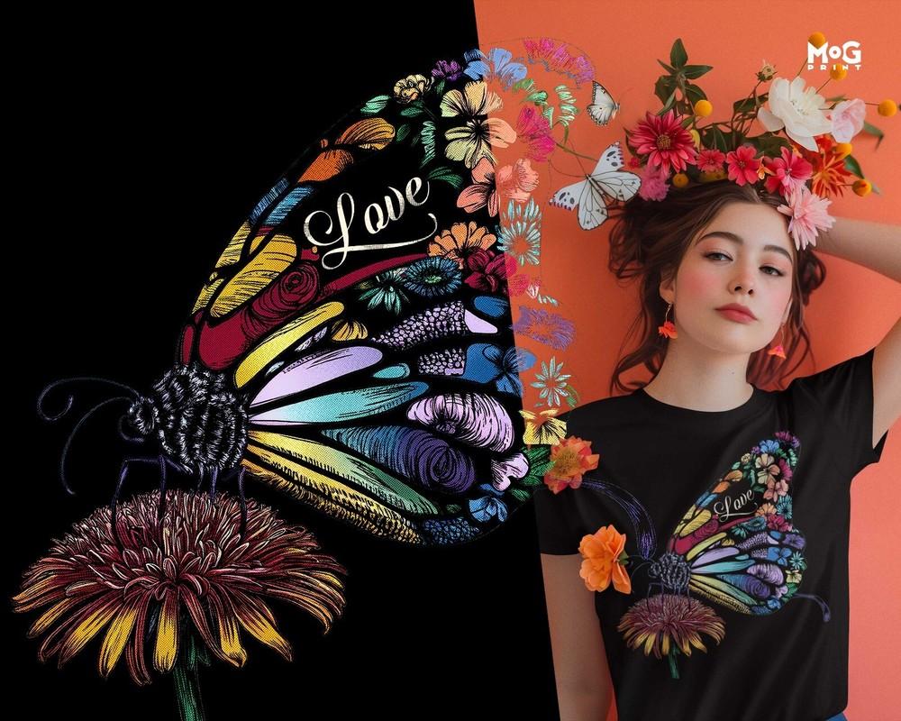 

Colourful Butterfly Flower T-shirt Valentine’s Day Love Shirt Floral Tee for Her 3XL