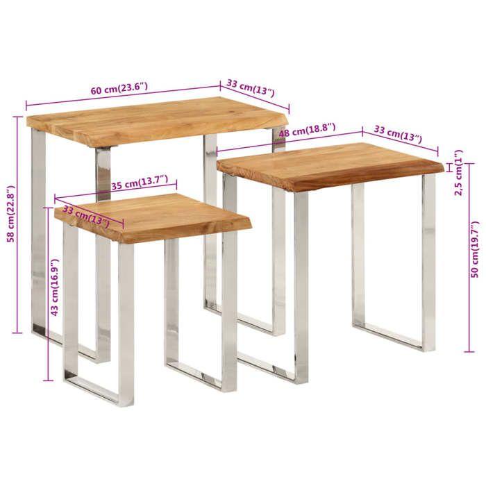 VidaXL Tables Gigognes 3 pcs avec Bord Vivant, Bout de Canapé avec Pied, Table d'Appoint, Meuble de Salon Salle de Séjour, 372761