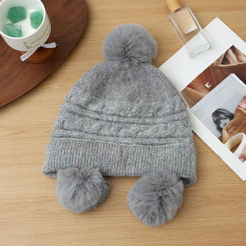 

New Tie dye Thickened Twist Knit Hat Autumn and Winter Sweet Versatile Wool Ball Hat Korean Version Big Head Circumference Cold Warm Hat average size