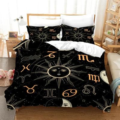 Housse de couette Soleil et Lune Microfibre Galaxie Noir Ensemble de literie Constellation Astrologie Housse de couette King Pour Garçons Filles Adolescents
