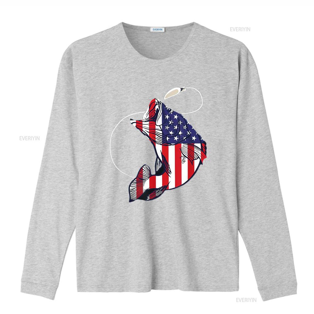 Bassfischen Fisch Amerikanische Flagge Patriotisch Vierter Juli Herren T-Shirt Weiß Vintage Gewaschen Dehnbar Oberteil Für Den Alltag