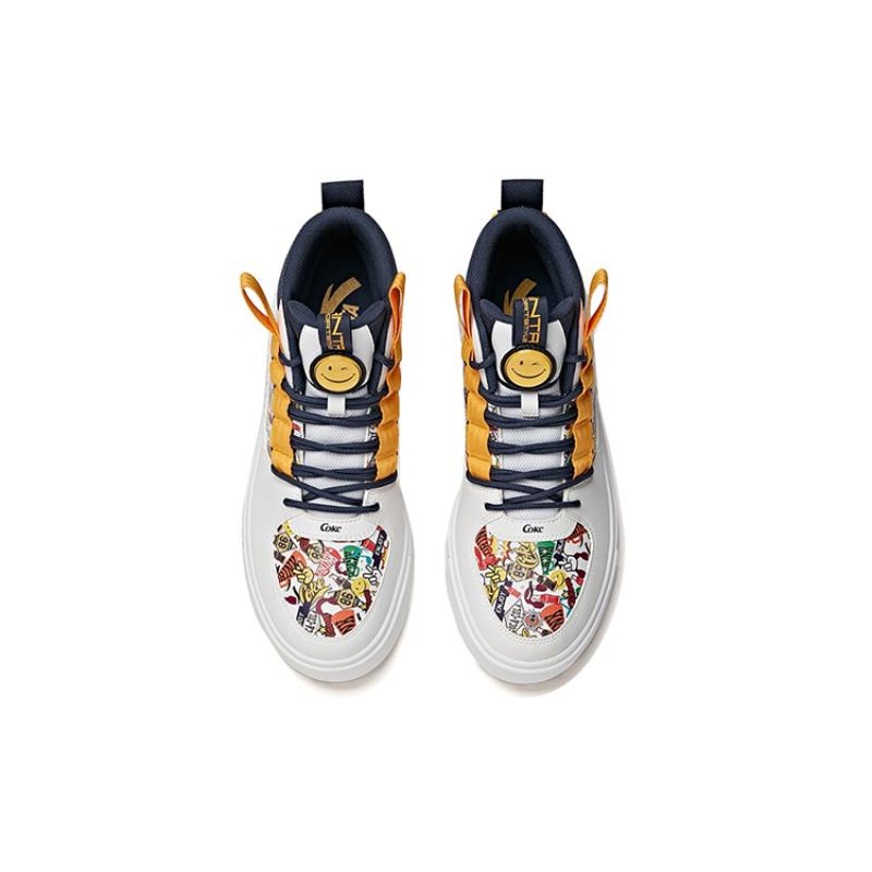 Anta Coverage Warm Slip-Resistant High-Top Skateboard Shoes White Blue Sneakers 912128017-3