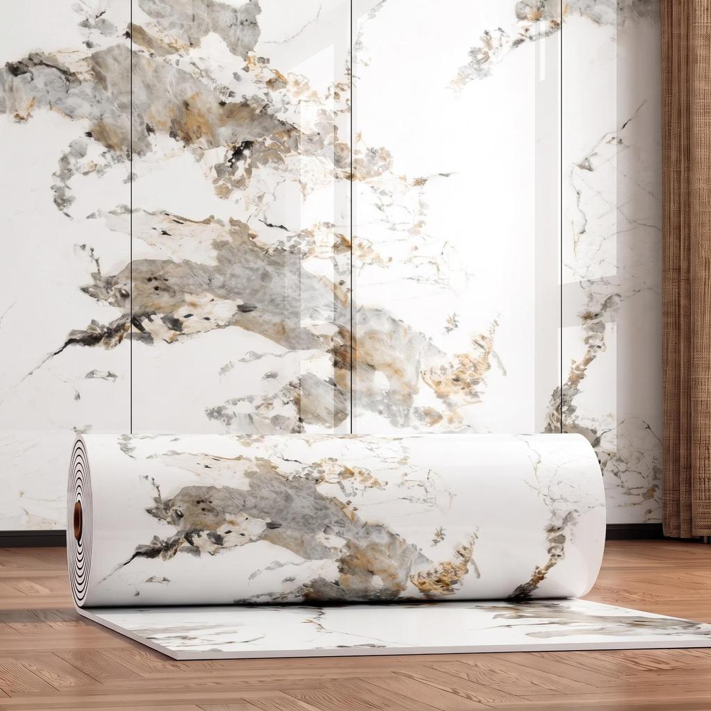 Gold-Plated Marble-Style Waterproof Wall Stickers for TV Backgrounds