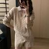 Winter Casual Loose Fit Tracksuit Oversized Pullover Long Sleeve Knitted Sweater Suit High Waist Shorts Two Piece Set Women Clothing