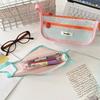 Retro Color Transparent Pencil Bag Nylon Zipper Stationery Bag Portable Mesh Pencil Case  Outdoor