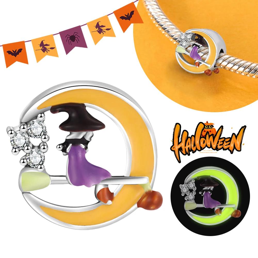 Halloween Charms Gothic Witch,Pumpkin Cute Bat Skull Beads Charm Fits Brand Bracelet Necklace Fine Halloween Jewelry Gifts
