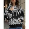 Womens Oversized Hooded Long Sleeve Sweatshirt With Floral Plaid Print Comfortable Breathable Casual Top