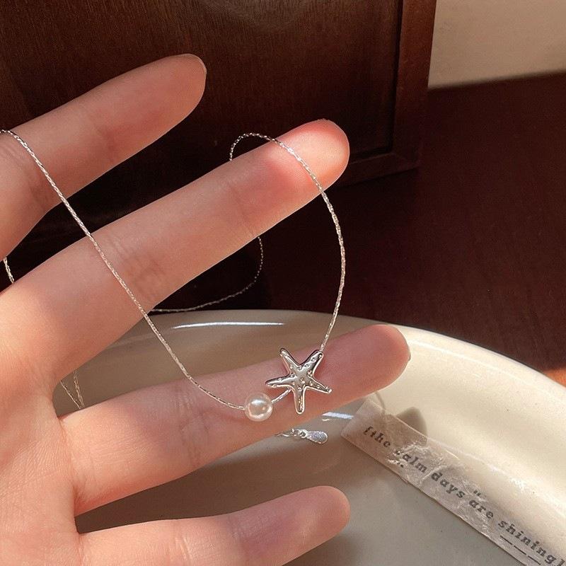 Simple Fashion Starfish Pendant Necklace for Women Girls Elegant Pearl Clavicle Choker Necklace Spring Summer Jewelry Wholesale