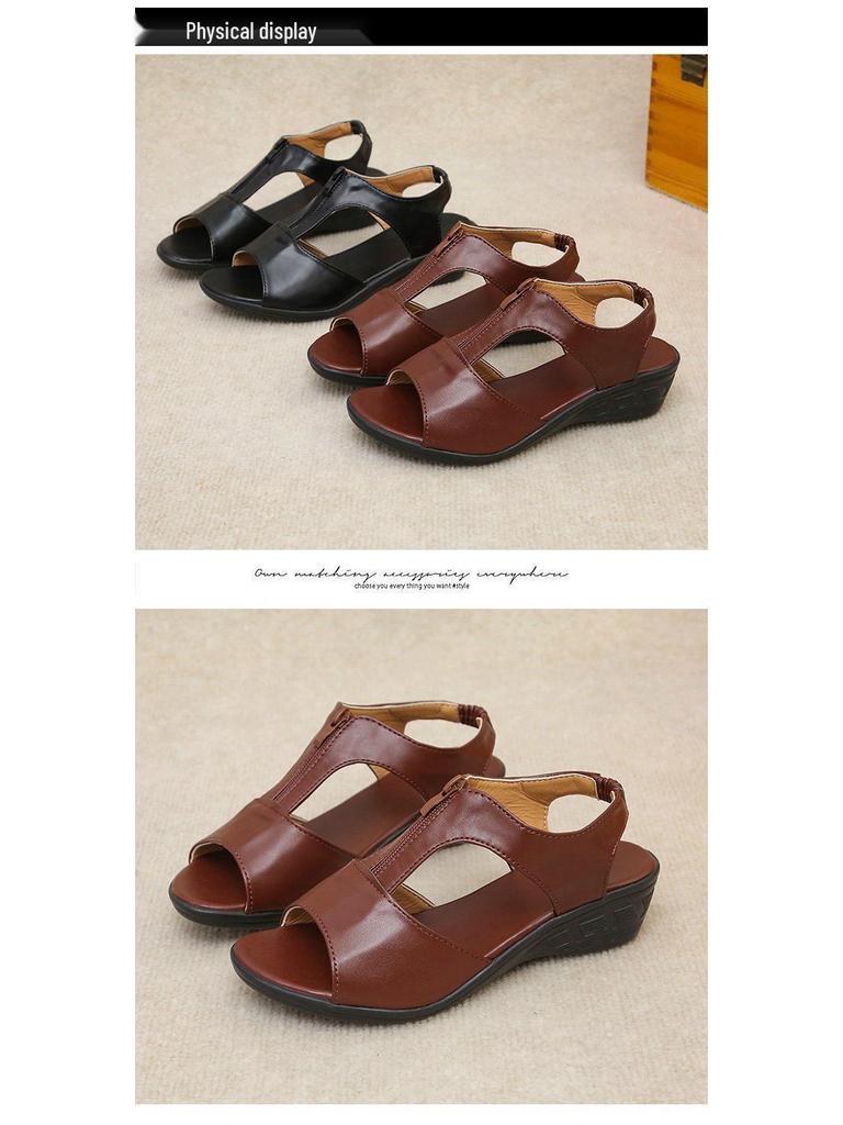 2021 Roman Style Zippered Wedge Sandals with Open Toe for Women