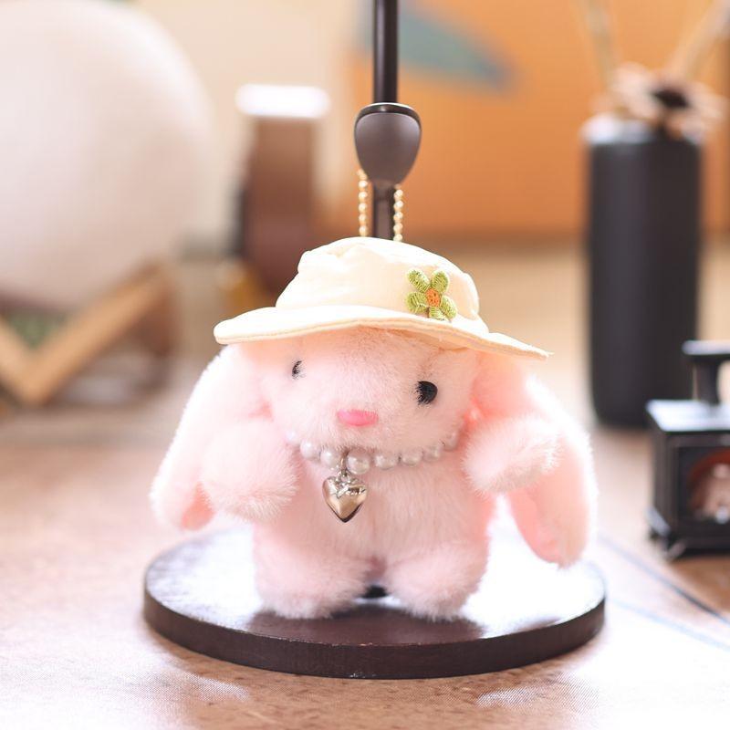 Simulated Decor Pearl Embroidered Flower Hat Cartoon Rabbit Plush Toy Pendant