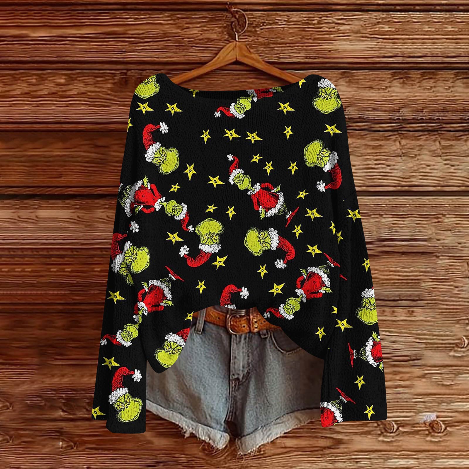 

Женский модный свитер с рождественским принтом, легкий, повседневный трикотажный пуловер с длинным рукавом L