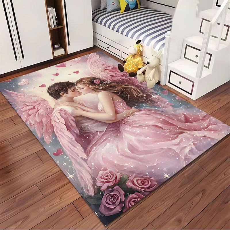Romantic Angel Couple Carpet suitable as a non-slip mat for the living room or bedroom sofa