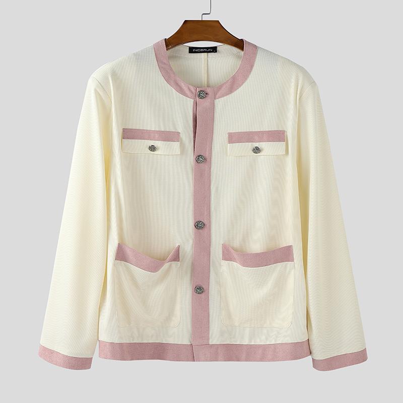 INCERUN Autumn Men Long Sleeve Casual Stitching Buttons Texture Jackets Coats