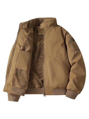 Men's European Flight Jacket - Fleece Lined, Multi-Pocket, Casual Loose Fit, Thickened Winter Workwear